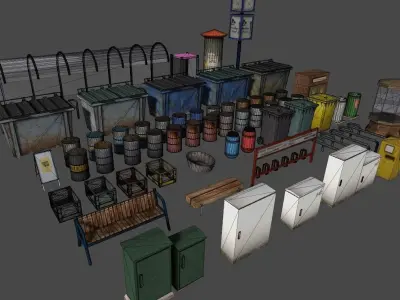 City props collection Low-poly 3D model
