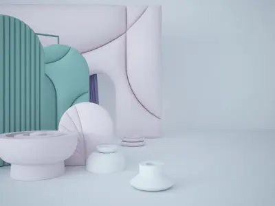 Decorative mint arched panels in candy style scene 3D model