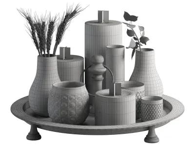 decorative set 5 tray with candles and vases 3D model