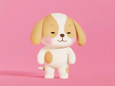 Dog Character Cartoon Chibi Kawaii Rigged Animated Low-poly 3D model