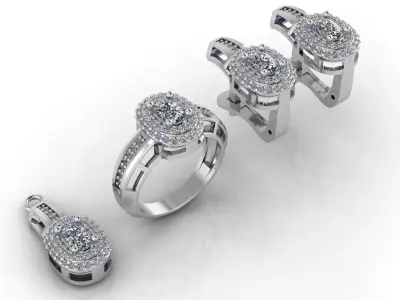 Mini Set Ring Pendant Earrings STL 3DM Womens Jewelry 3D print model