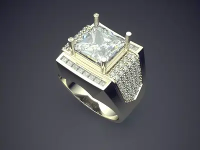 Luxury Ring With Square Diamond CAD 3030 3D print model