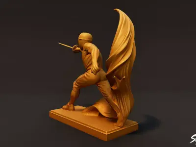 Golden Fencing Statue Low-poly 3D model