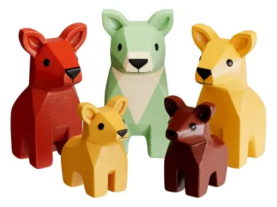Kids Wooden Animal Decor 3D Print and Game Ready Low-poly 3D model