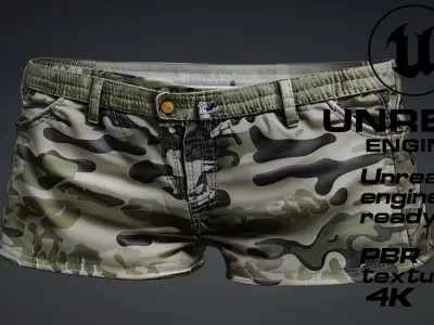 Green camo short pants PBR 4k Low-poly 3D model