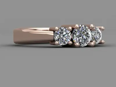 3 Diamonds Rose Gold Wedding Woman Ring 3D Print Model Free 3D print model