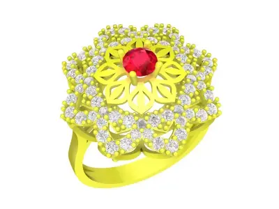 A6064 Luxury Korean Style Flower Diamond Women Ring 3D print model