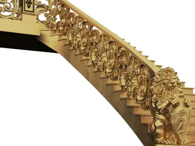 Lion Ladder wood Classic frame of luxurious gold 3D model