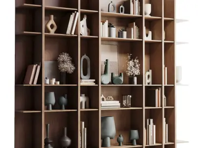 wooden Shelves Decorative With Plants and Book - wooden Rack 25 3D model