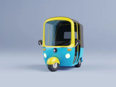 Stylized Cartoon Rickshaw TukTuk -Fully rigged  3D model