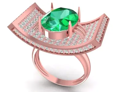 Contemporary Emerald and Diamond Statement Ring for Women  2895 3D print model