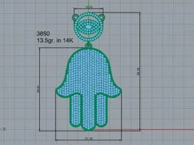 French Pave Hamsa Hand 3850 3D print model
