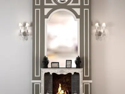 Fireplaces Collection fireplace with two vases and fire 3D model