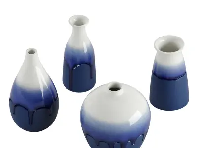 Decorative glazed ceramic vase set 3D model