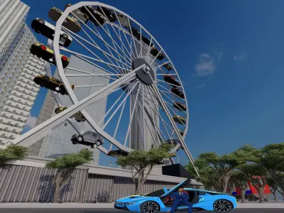 Ferris Wheels with sports car  Low-poly 3D model