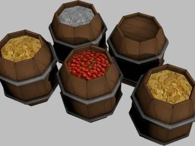Wood Barrel Pack Free low-poly 3D model
