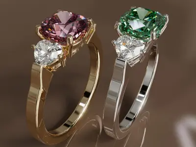 High Jewelry Diamond Ring with Heart Diamonds 3D print model