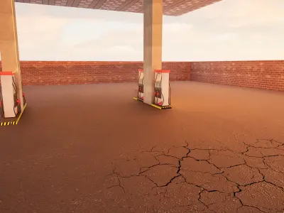 Gas Station Realistic 3d Model with road on FRONT Free low-poly 3D model