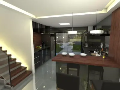 Cozinha modern kitchen with stairs and lighting 3D model