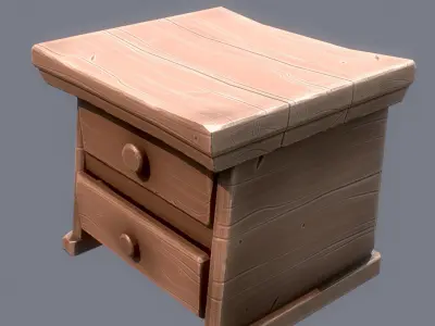 Bedside table low-poly 3D model PBR Game ready For Unreal Engine Low-poly 3D model