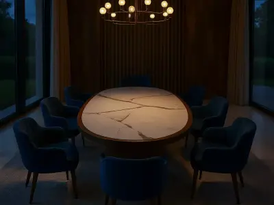 Modern Luxury Dining Set Marble Oval Table with Velvet Chairs 3D model