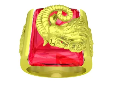Luxury Ram Head Ring with Cushion Gemstone Jewelry Design  4099 3D print model