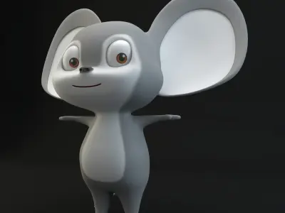 Cartoon Mouse Gray Low-poly 3D model