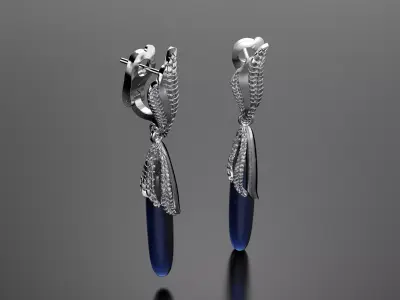 Earrings with one big unique stone 3D print model