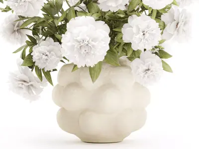 Beautiful lush formal bouquet white flowers peony vase decor 3D model
