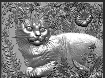 Cat Playing in Bushes A55 3D print model