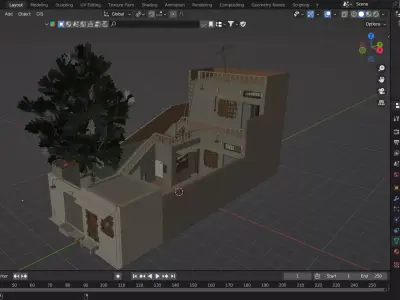 Realistic Old Asian Village House Low-poly 3D model