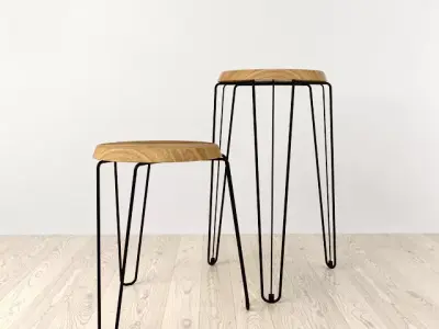 REX-KLEIN-LOZENGE two stools with hairpin legs Free 3D model
