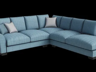 Long Blue Corner Sofa Low-poly 3D model