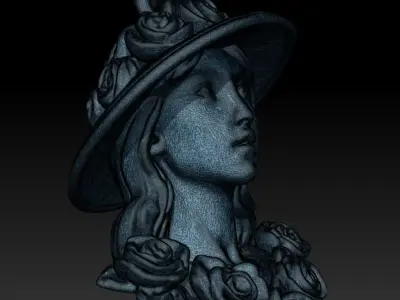 Girl in a Flower Hat 3D print model