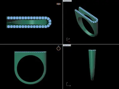 alphabet jewelry ring diamond letter U 3D print model