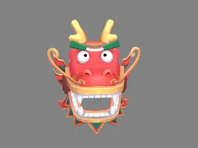 Cartoon dragon dance head set Low-poly 3D model