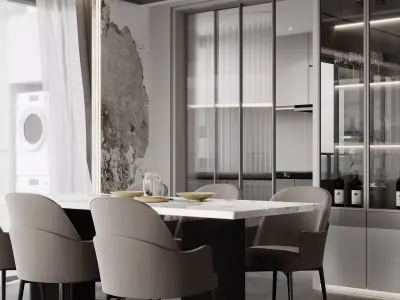 Modern living room dining room interior scenes 584 3D model