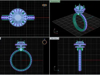 Engagement Ring With Round Diamonds 3D model