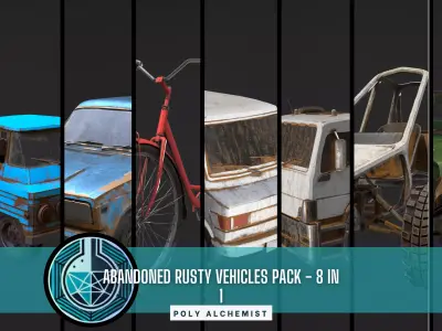 Abandoned Rusty Vehicles Pack 8 In 1 Low-poly 3D model