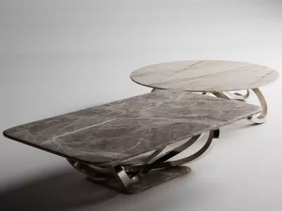 Modern Luxury Coffee Table Loop Metal Base with Marble Top 3D model