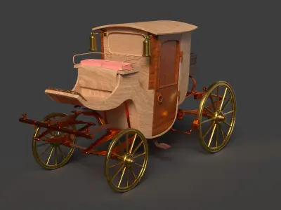 Chinese ancient wooden  carriage   Low-poly 3D model