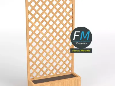 Wooden trellis panel with planter 3D model