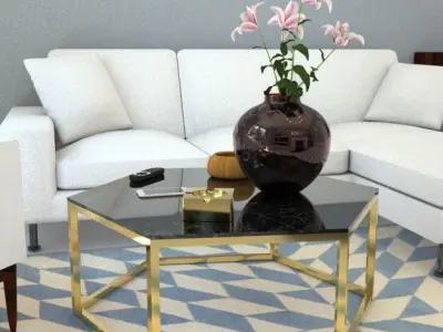 gold polygon coffee table with black marble top Low-poly 3D model