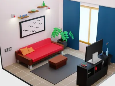 Guest Room 1 Low-poly 3D model