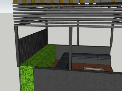 Pergola seating area SketchUp model with wooden flooring 3D model