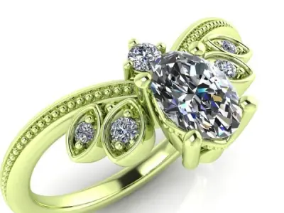 Oval Decorative Setting Vintage Classic Ladies Ring Jewelry 3D print model