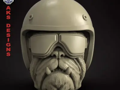 Bulldog biker version 2 flowerpot cum pencil box  3D print model