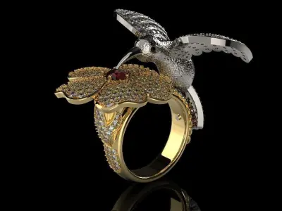 Flower and Bird ring 3D print model