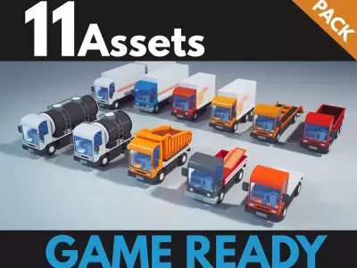 Trucks package 01 Low-poly 3D model
