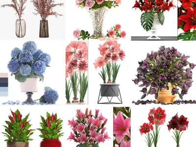 Collection of bouquets 39 pieces 3D model